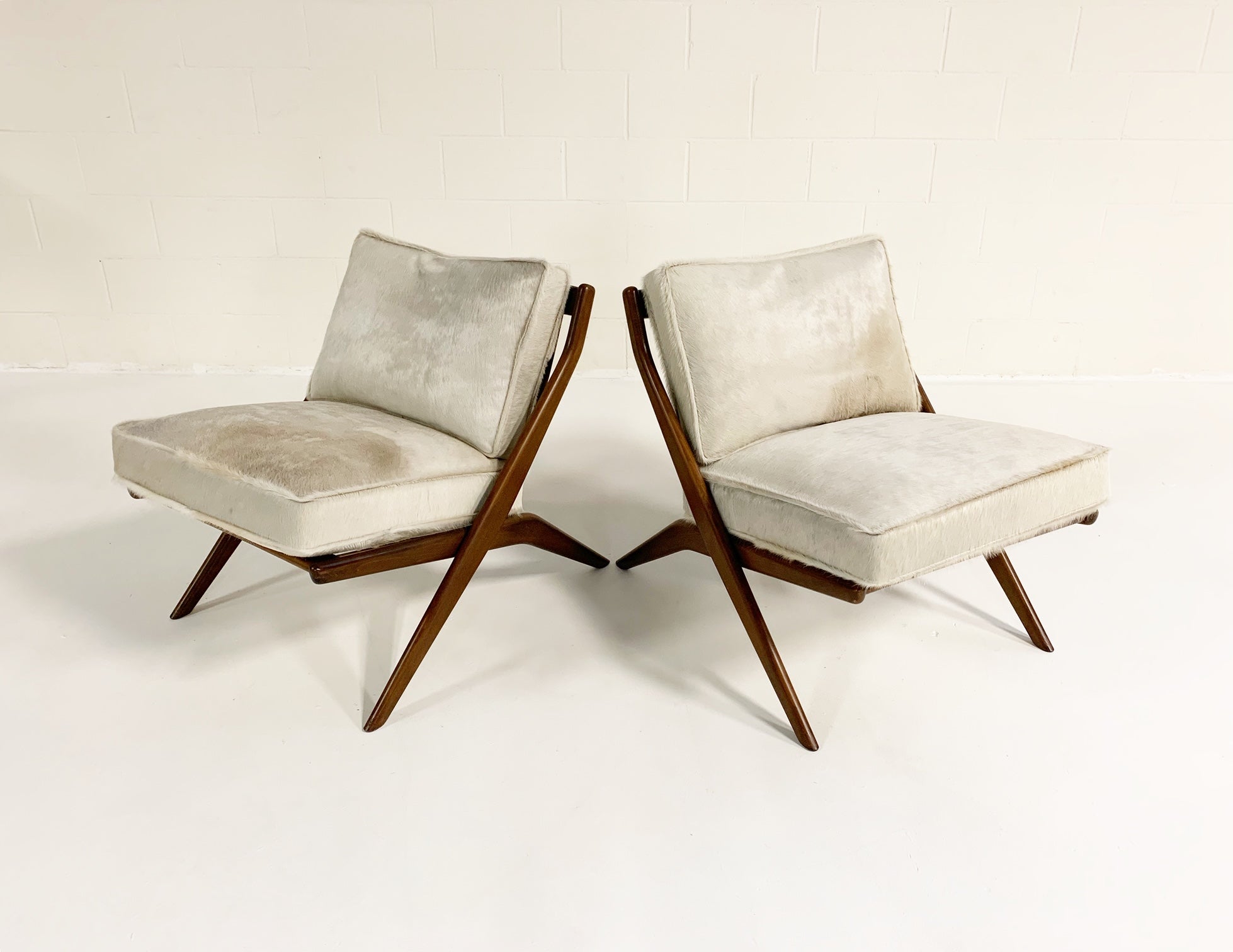 Scissor Chairs with Brazilian Cowhide Cushions, pair - FORSYTH