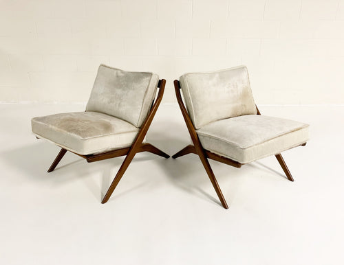 Scissor Chairs with Brazilian Cowhide Cushions, pair - FORSYTH