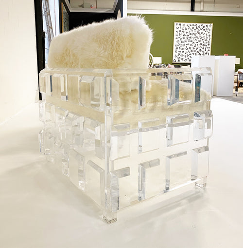 Lucite Chairs with Brazilian Sheepskin Cushions, pair - FORSYTH