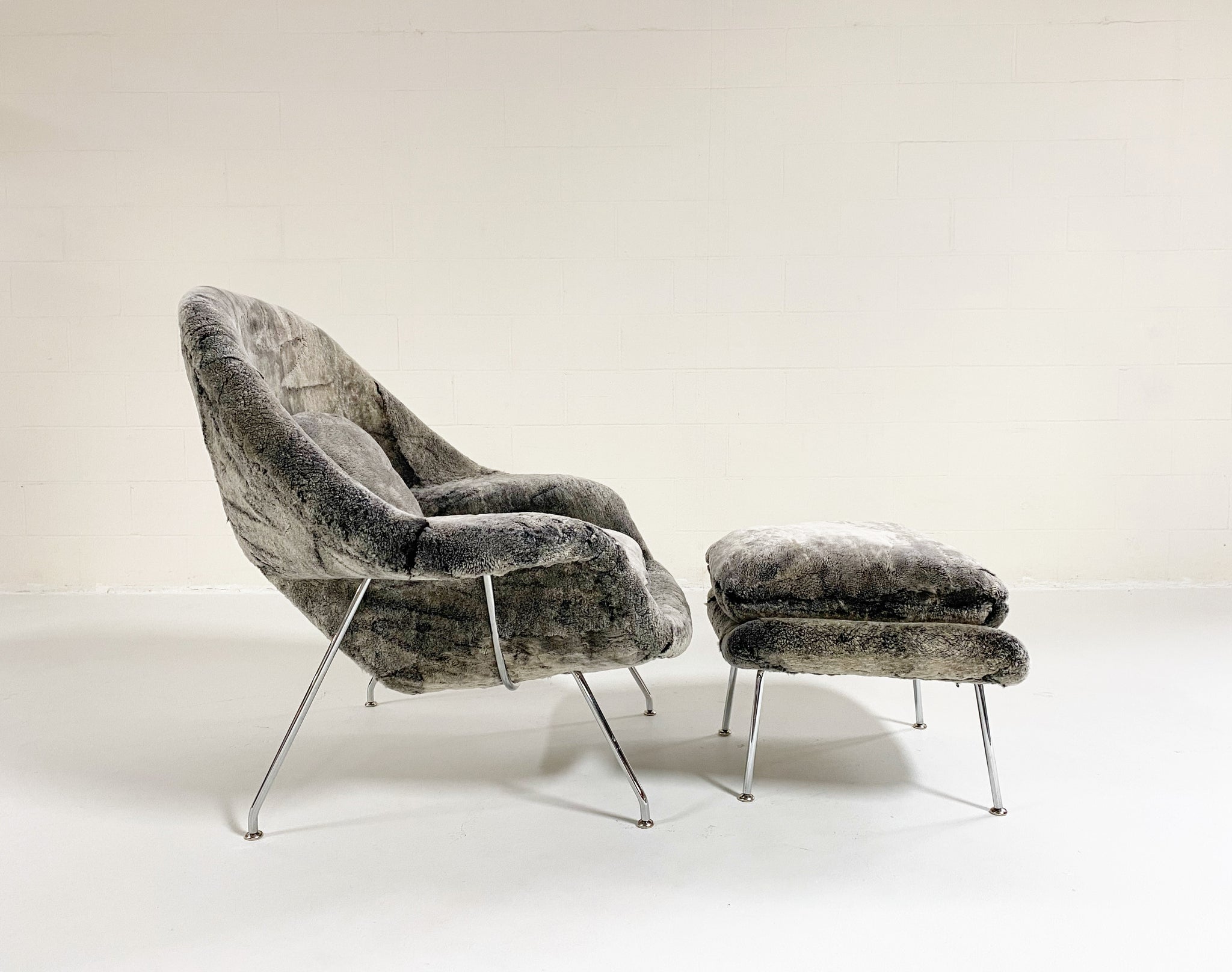 Bespoke Womb Chair and Ottoman in Patagonia Shearling