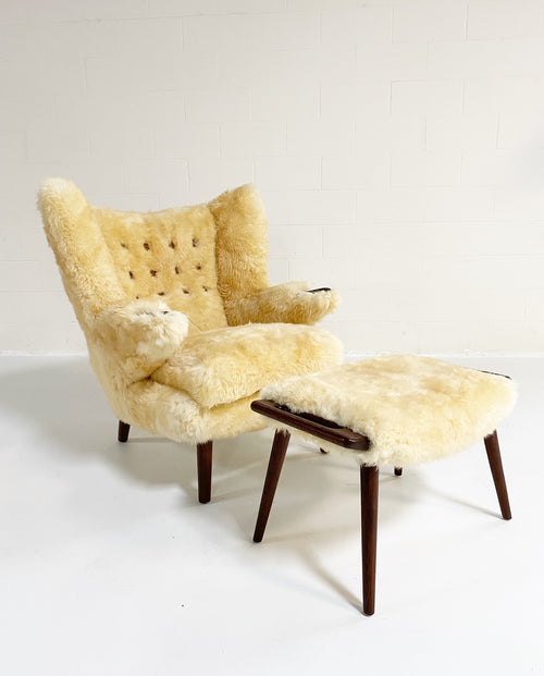 Papa Bear Chair with Ottoman in Sheepskin