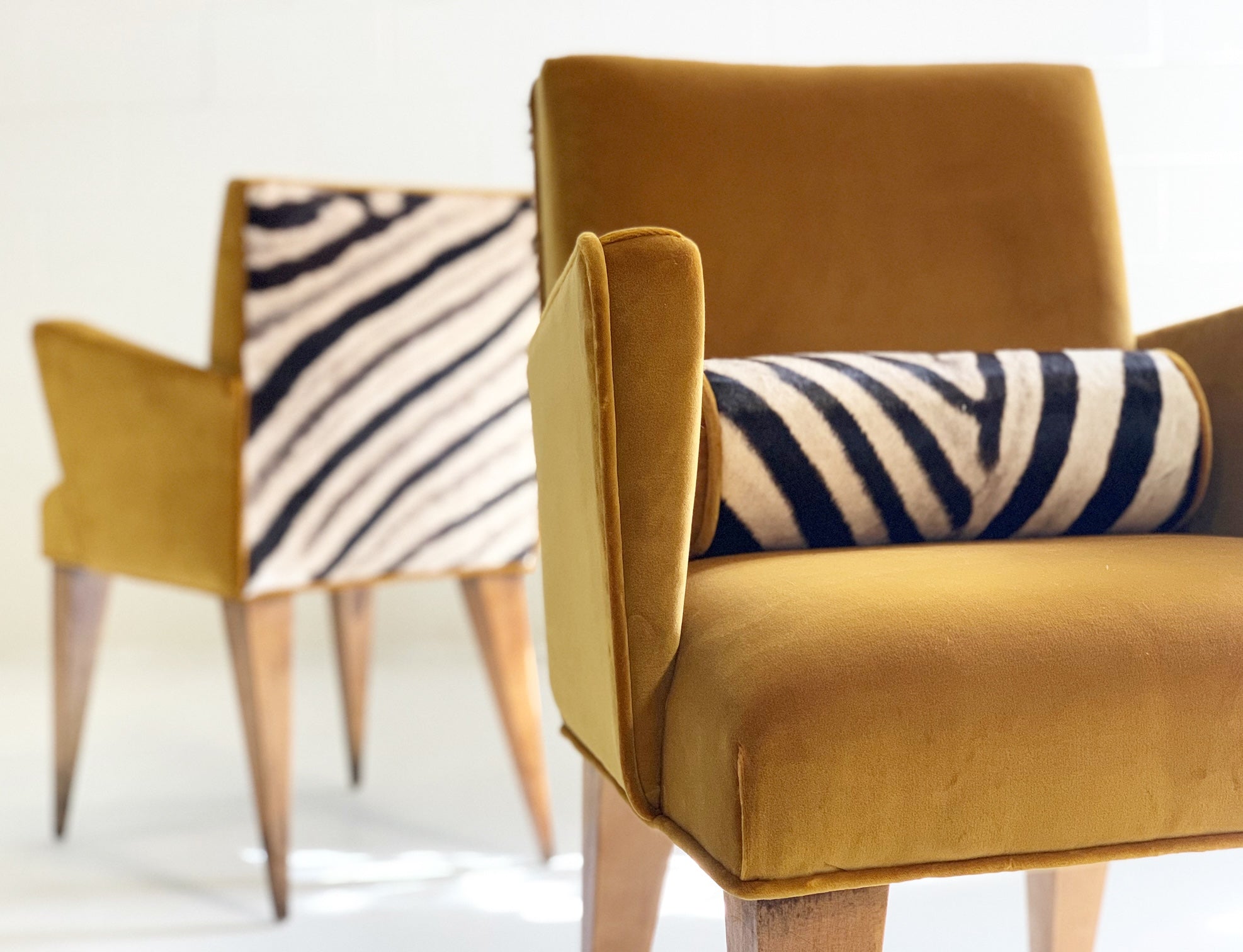 Mexican Modernist Chairs in Loro Piana Velvet and Zebra Hide, pair - FORSYTH