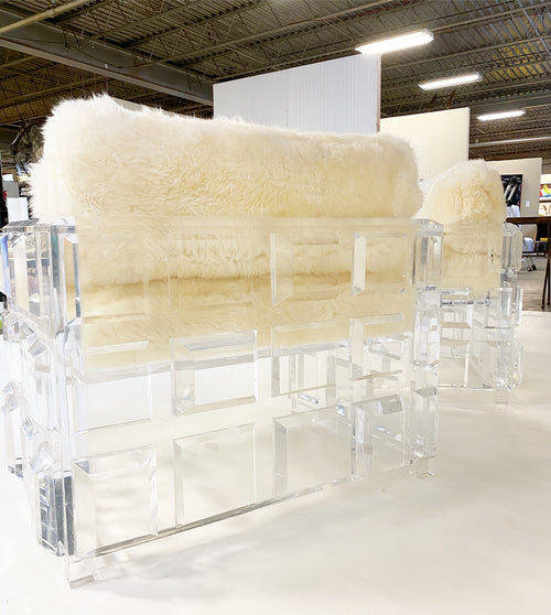 Lucite Chairs with Brazilian Sheepskin Cushions, pair - FORSYTH