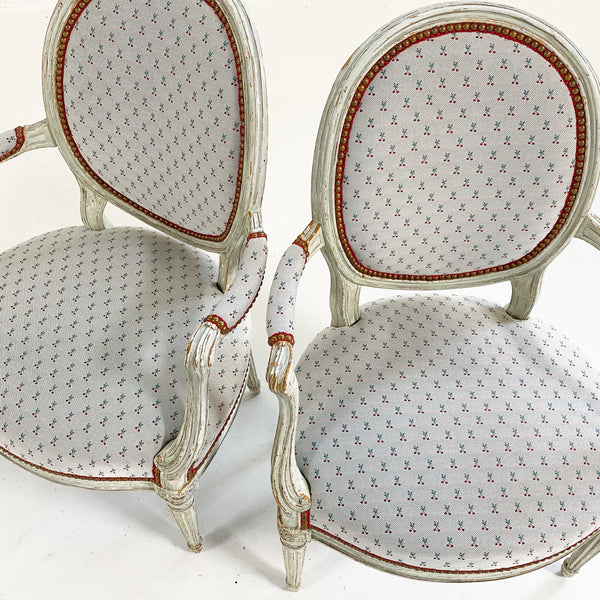 Louis XV Style Chairs in Dedar "Cherry Oh" Fabric