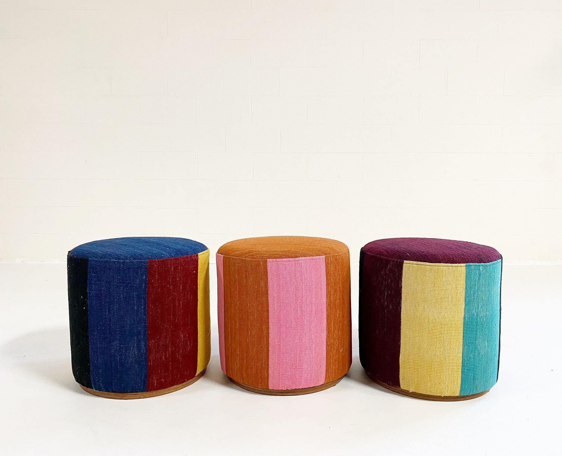 Stripe Wool Pouf Ottoman - Pink