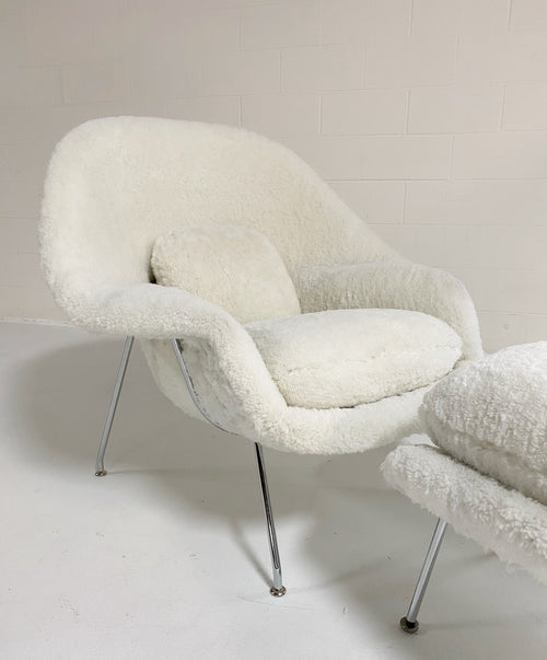 Bespoke Womb Chair and Ottoman in Australian Shearling