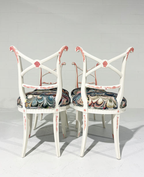 Hand-Painted 'Sea Monsters' Chairs, Set of 4