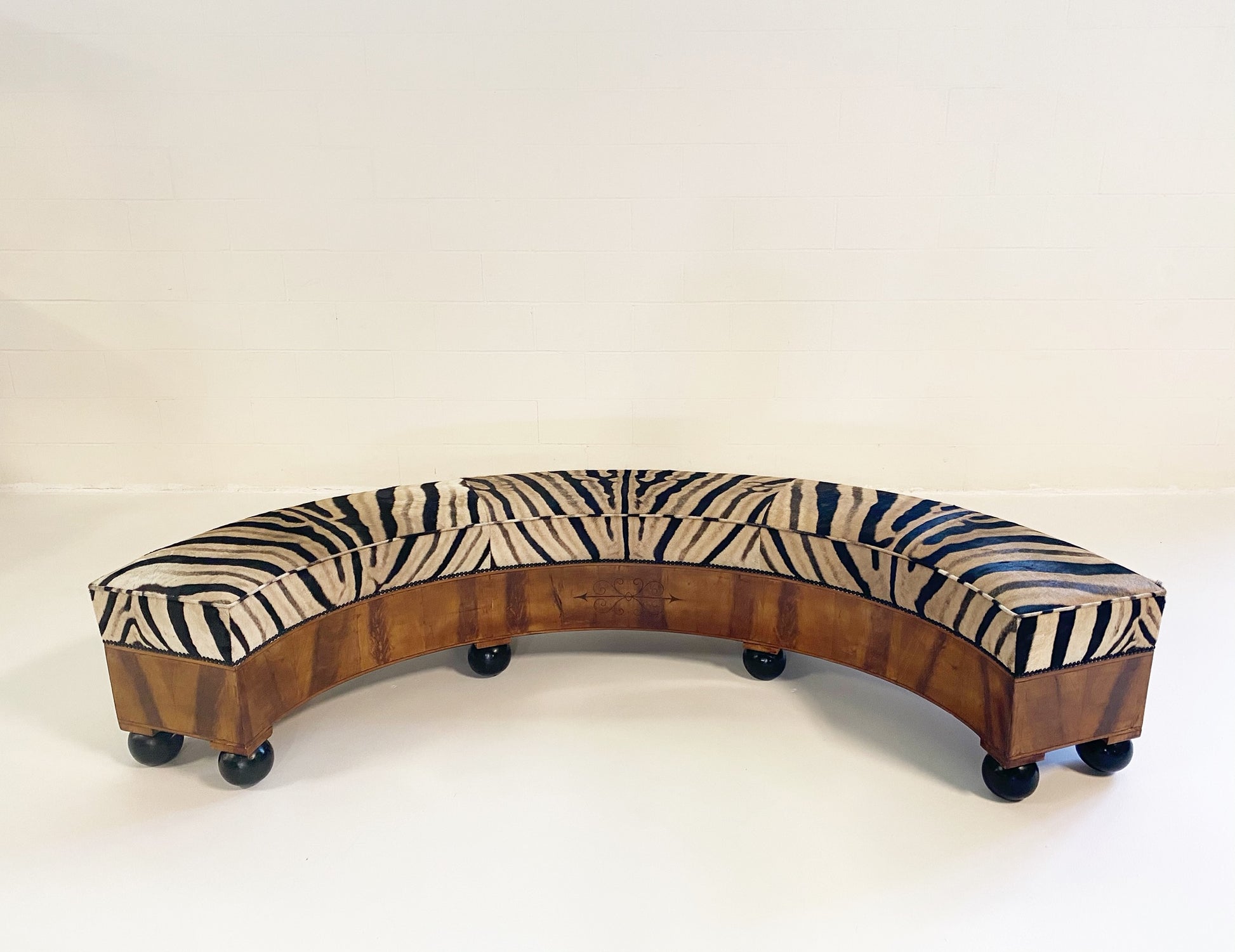 19th Century Fruitwood Banquette in Zebra Hide - FORSYTH
