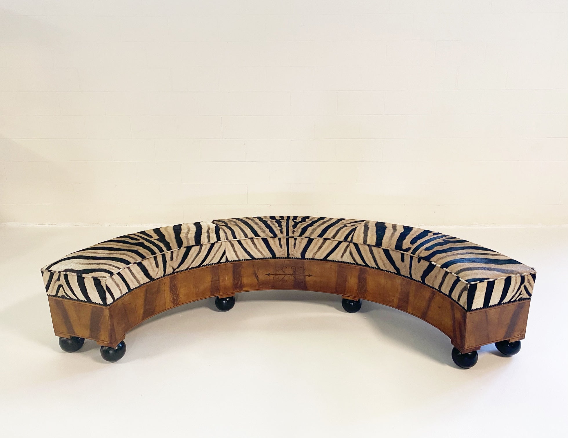 19th Century Fruitwood Banquette in Zebra Hide - FORSYTH