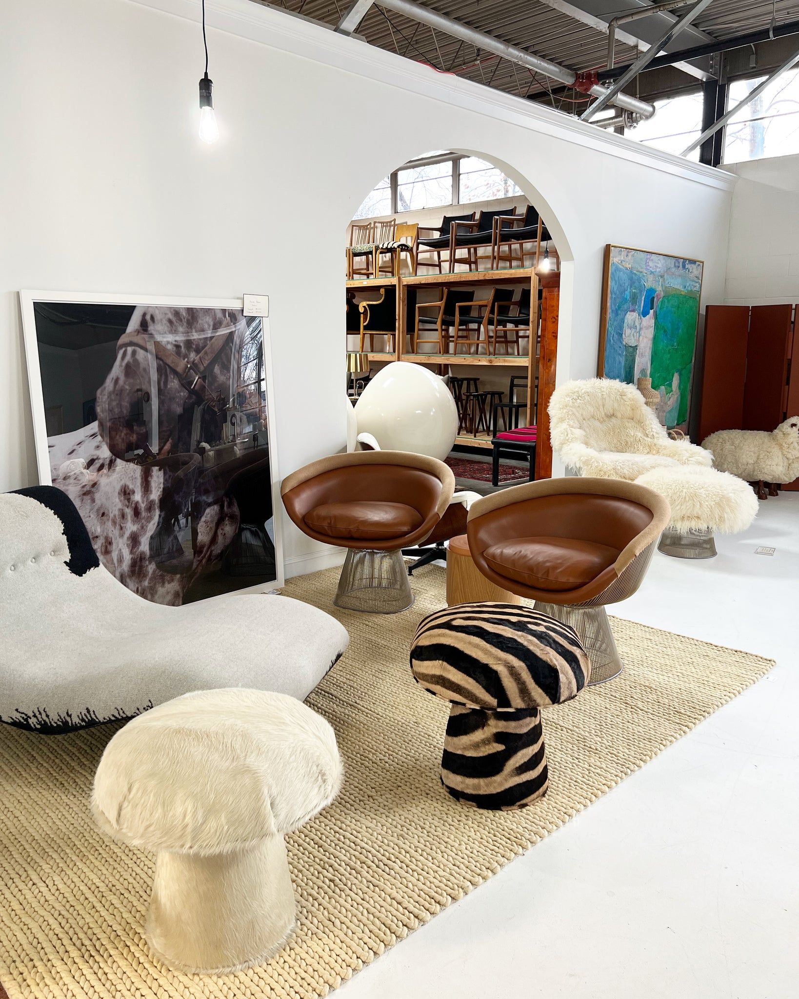 The Forsyth Mushroom Pouf in Ivory Cowhide