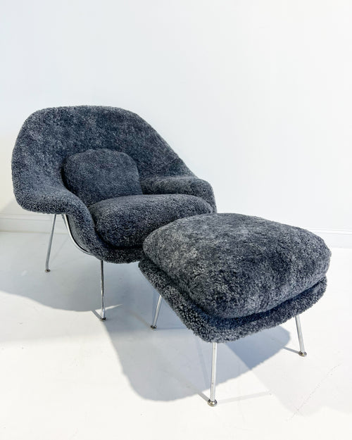 Bespoke Womb Chair and Ottoman in Shearling