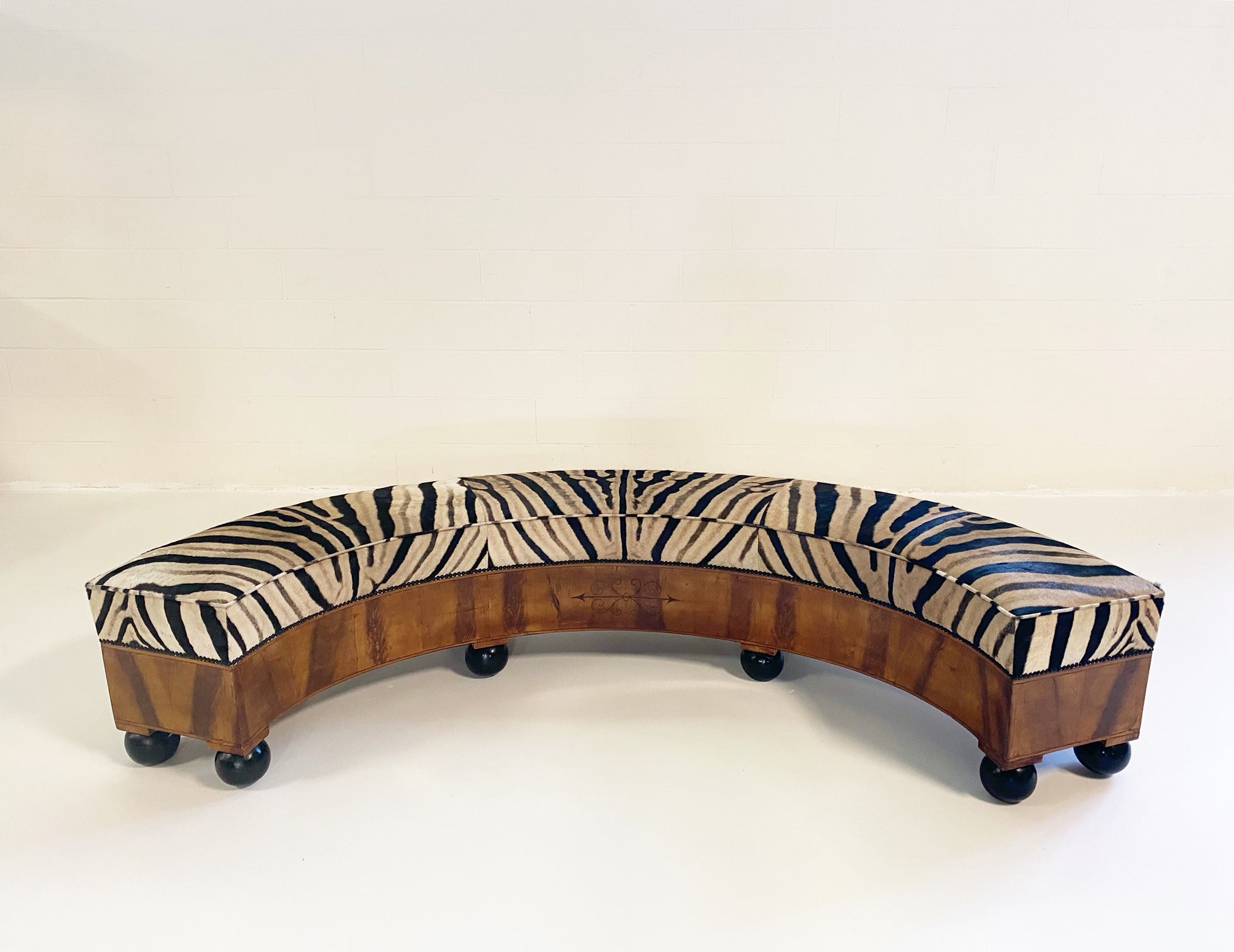 19th Century Fruitwood Banquette in Zebra Hide - FORSYTH