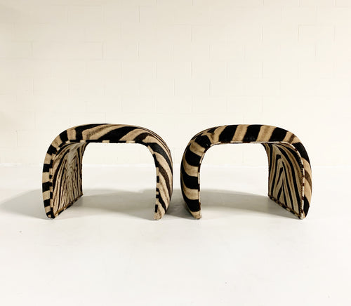 Waterfall Ottomans in Zebra Hide, Pair - FORSYTH