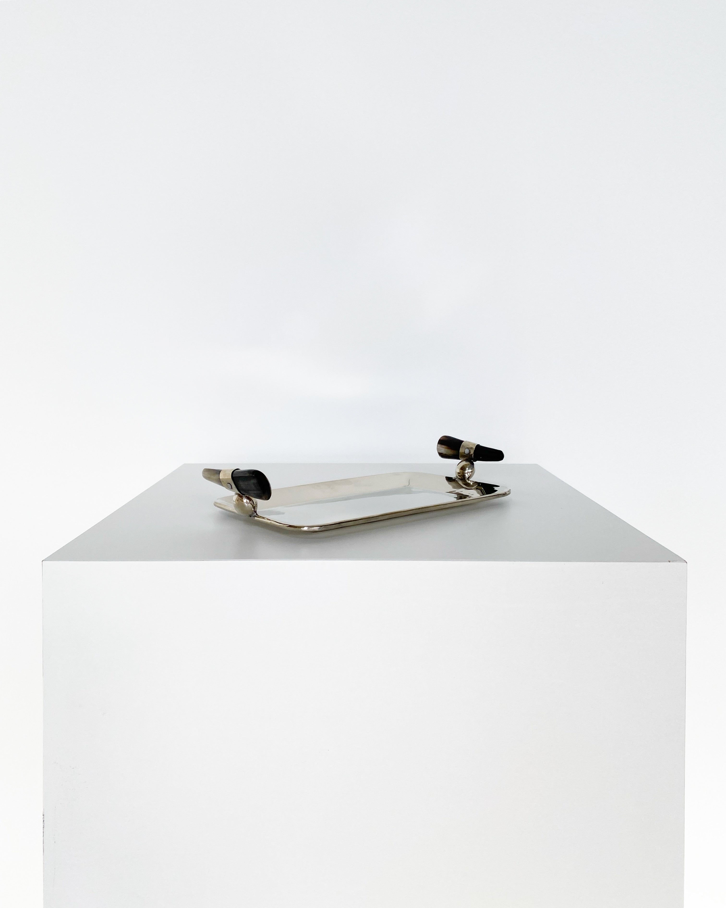 Small Silver Alpaca and Horn Tray, Dark