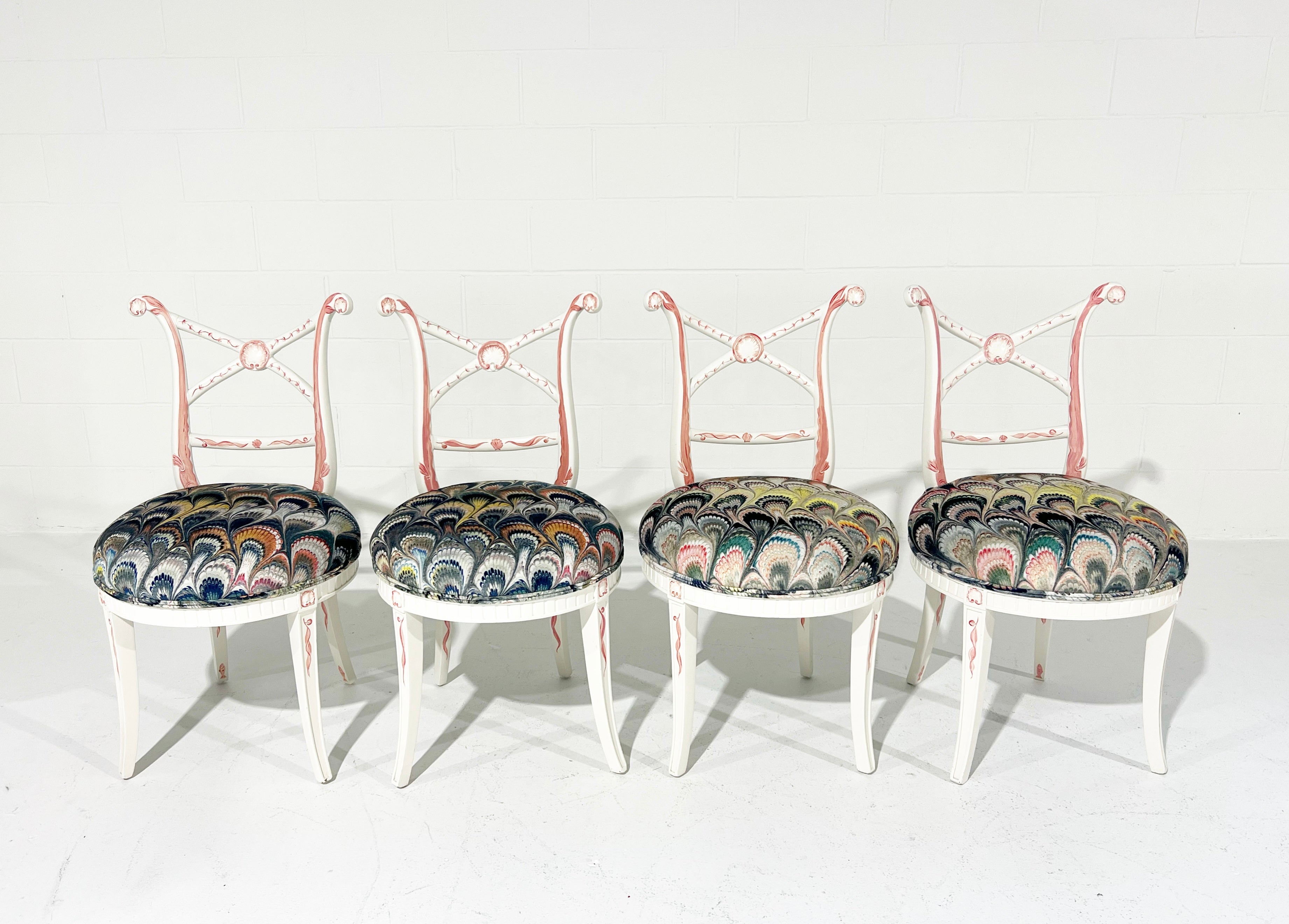 Hand-Painted 'Sea Monsters' Chairs, Set of 4