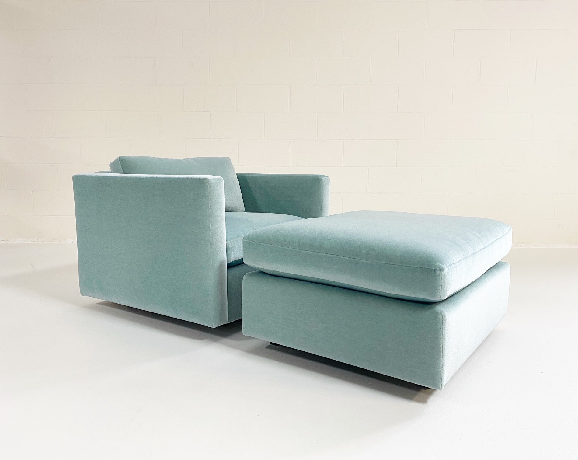 Club Chair & Ottoman in Pierre Frey Mohair Velvet
