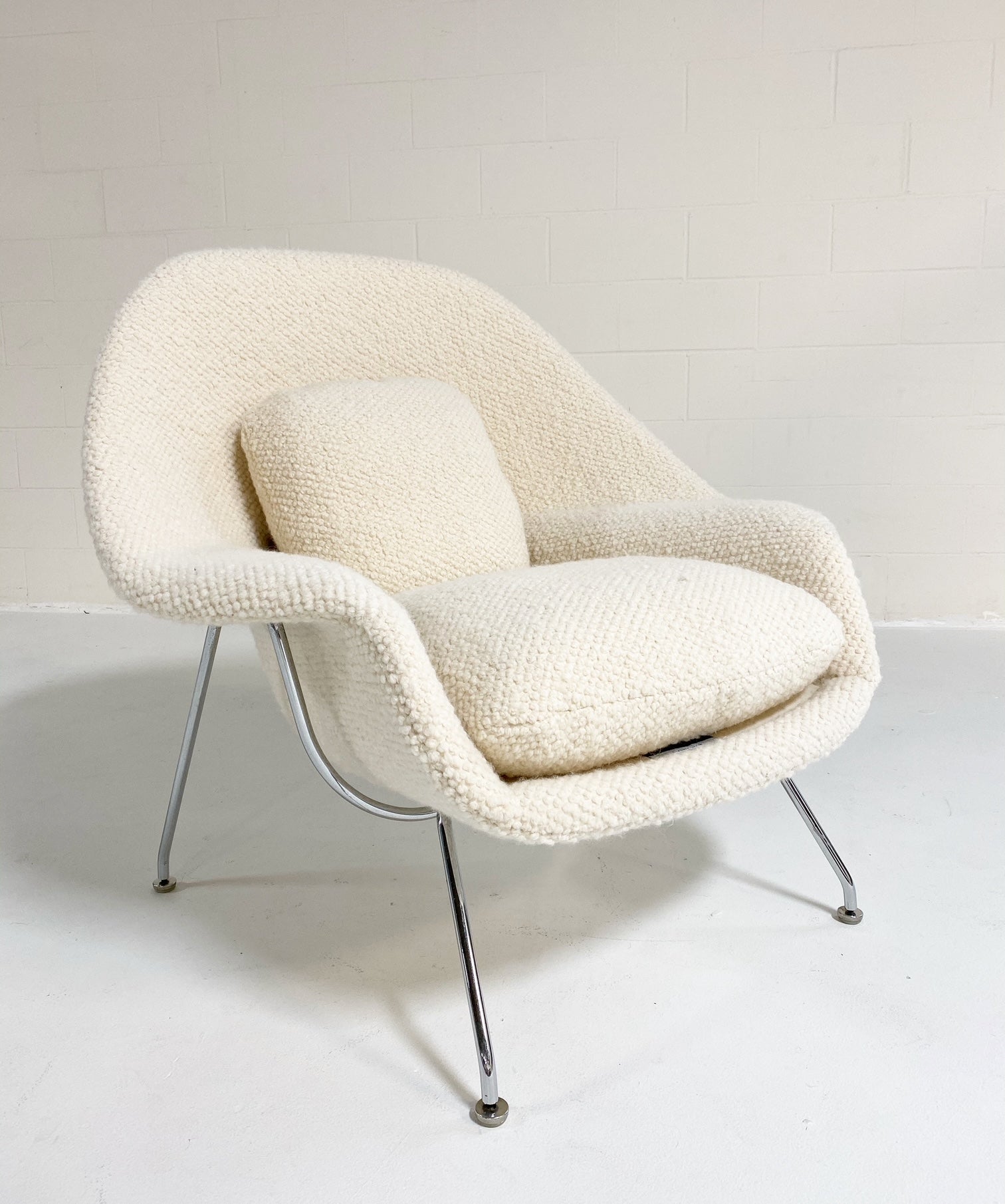 Bespoke Womb Chair and Ottoman in Dedar Boucle