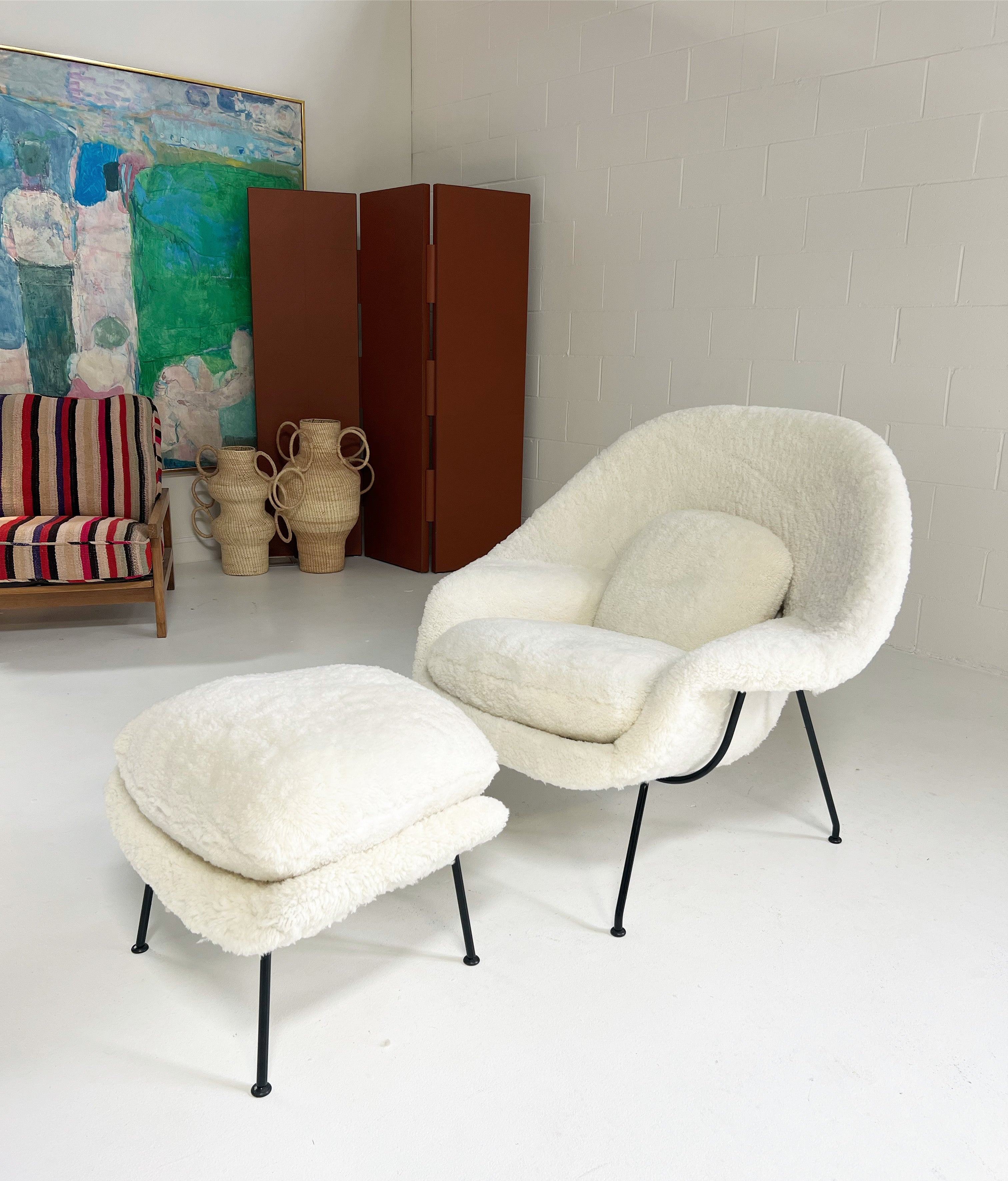 Bespoke Womb Chair and Ottoman in Australian Shearling