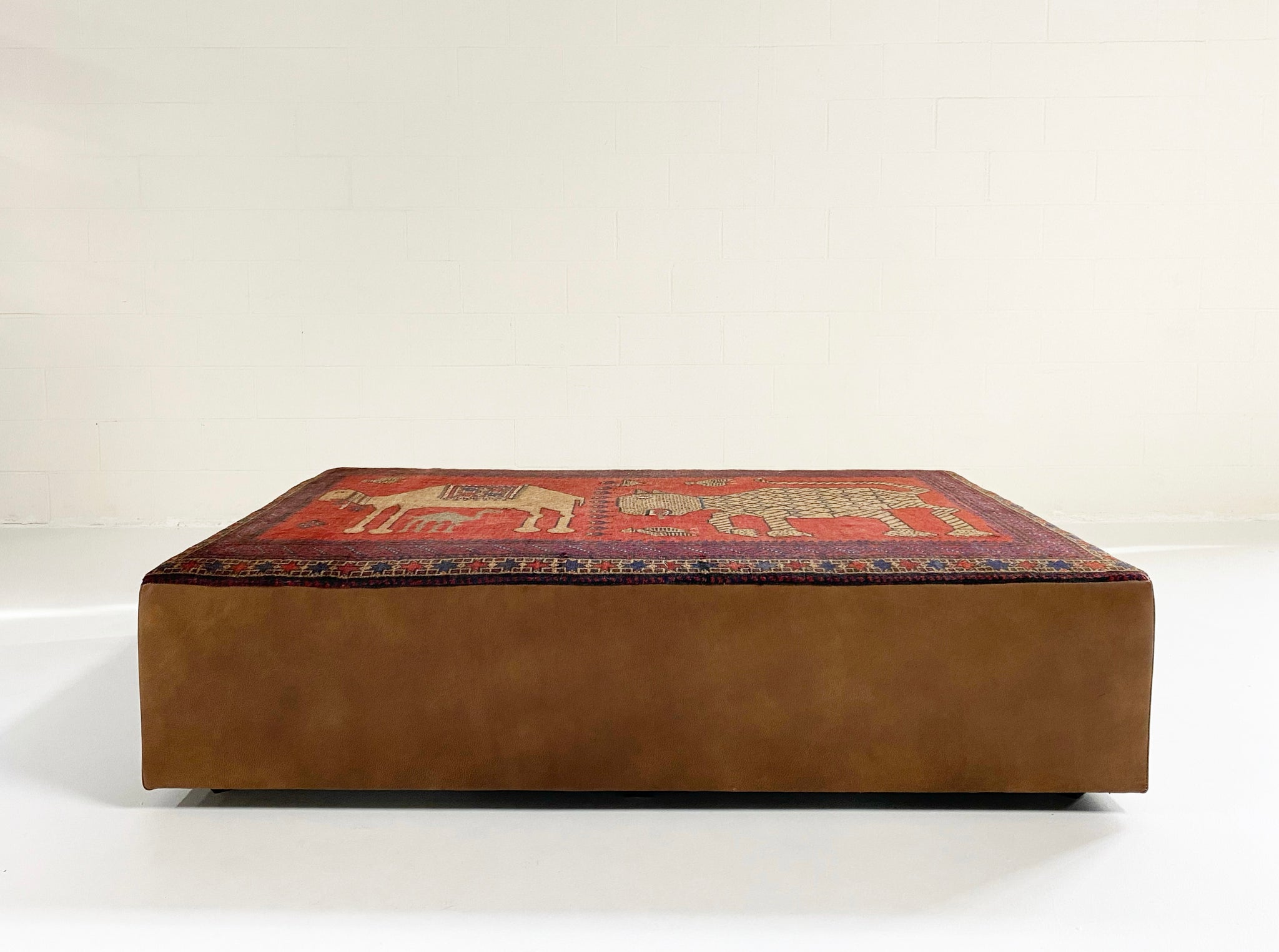 One-of-a-Kind Ottoman with Vintage Belouch Rug from Afghanistan