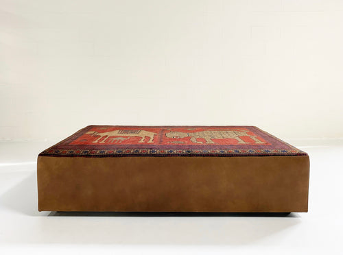 One-of-a-Kind Ottoman with Vintage Belouch Rug from Afghanistan