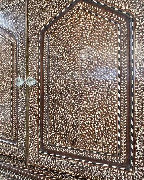 19th Century Anglo-Colonial Two-Part Bone Inlaid Cabinet