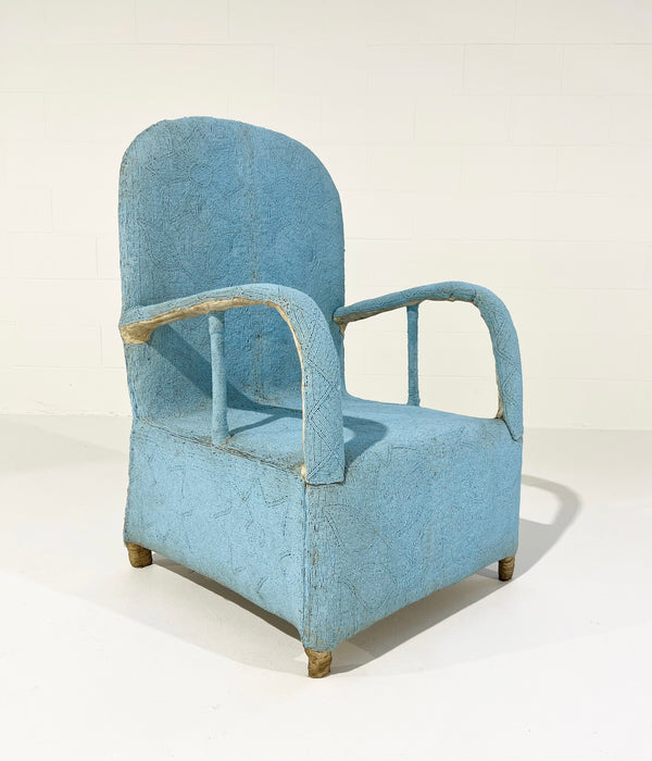 Vintage African Beaded Yoruba Chair - Pale Blue
