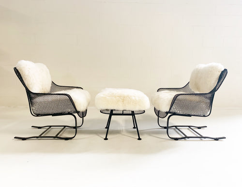 Sculptura Lounge Chairs and Ottoman with Sheepskin Cushions - FORSYTH