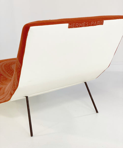 Wave Chaise Lounge in Hermès Blanket and Ivory Leather