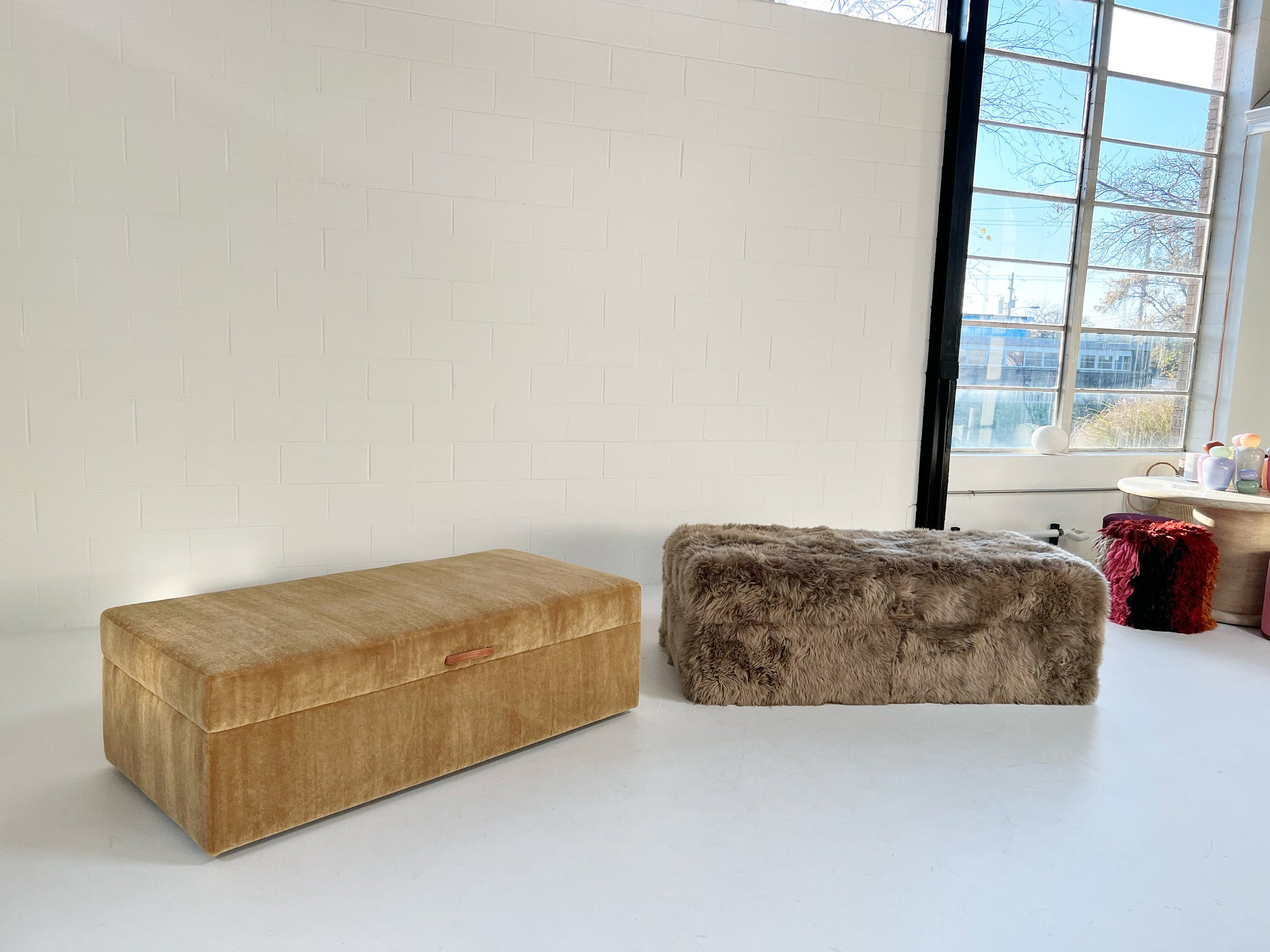 The Forsyth Storage Ottoman in Pierre Frey Teddy Mohair