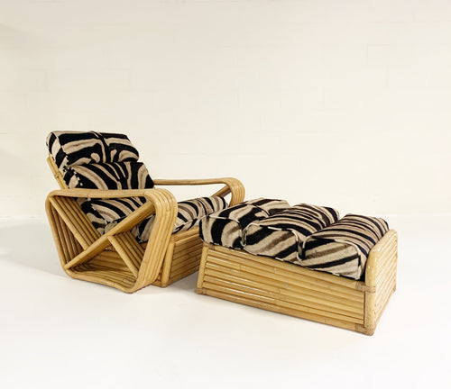 Rattan Lounge Chair and Ottoman in Zebra Hide - FORSYTH