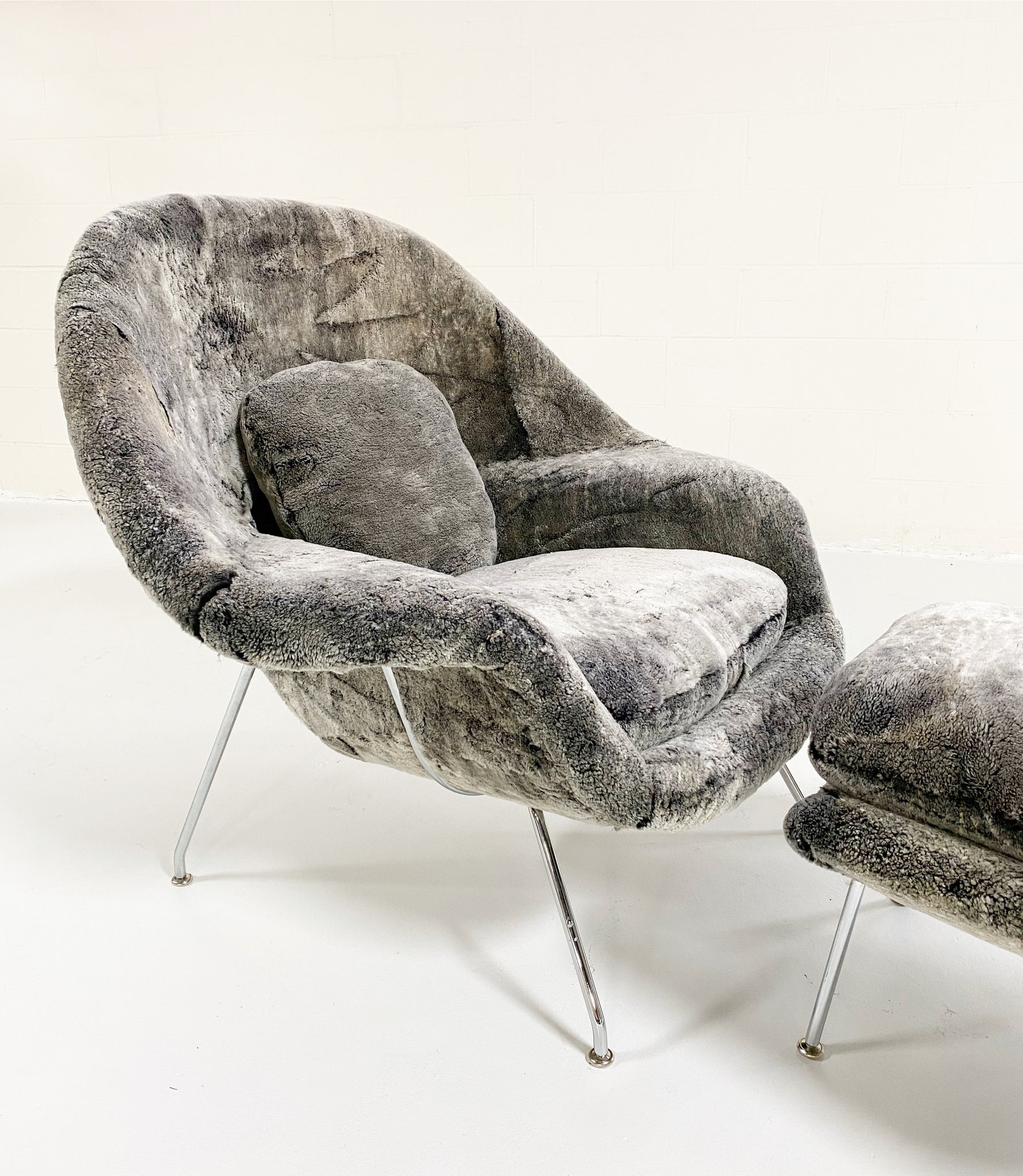 Bespoke Womb Chair and Ottoman in Patagonia Shearling