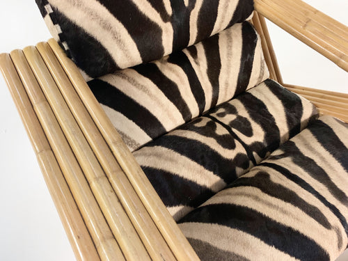 Rattan Lounge Chair and Ottoman in Zebra Hide - FORSYTH