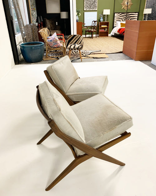 Scissor Chairs with Brazilian Cowhide Cushions, pair - FORSYTH