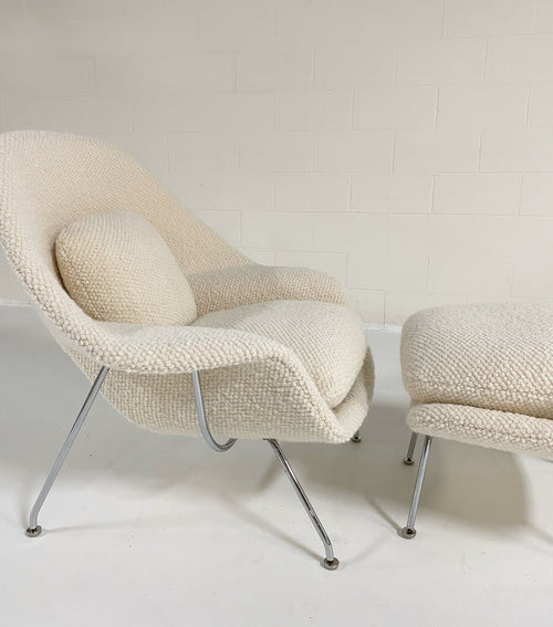 Bespoke Womb Chair and Ottoman in Dedar Boucle