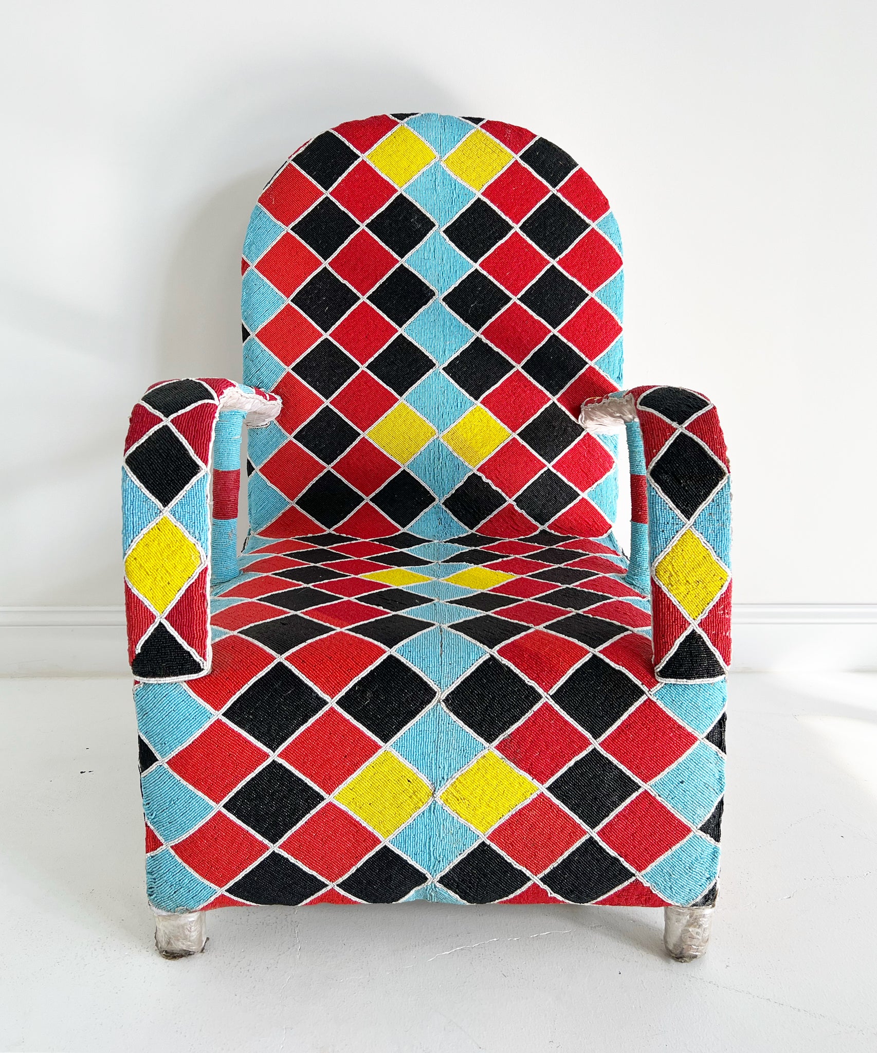 Vintage African Beaded Yoruba Chair - Multicolor