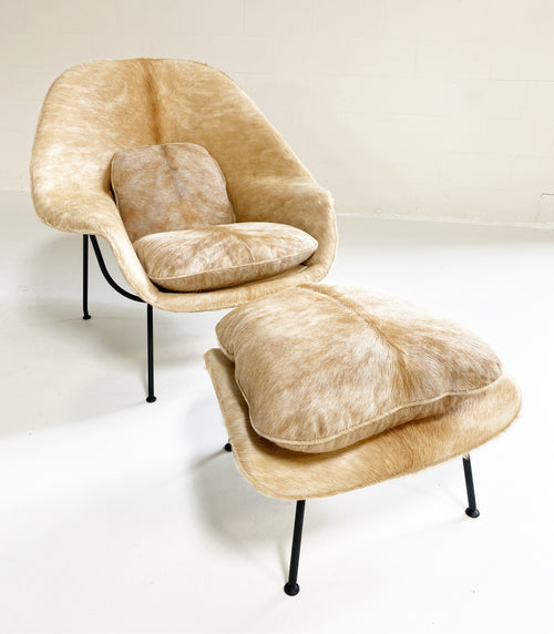 One-of-a-Kind Womb Chair and Ottoman in Brazilian Cowhide