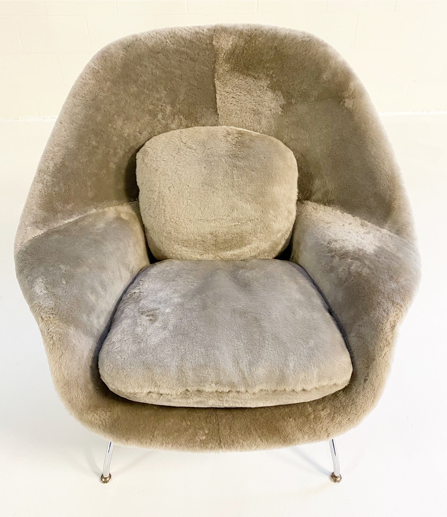 Bespoke Womb Chair and Ottoman in Shearling