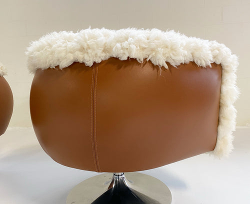 Swivel Lounge Chairs in California Sheepskin and Loro Piana Leather, pair - FORSYTH