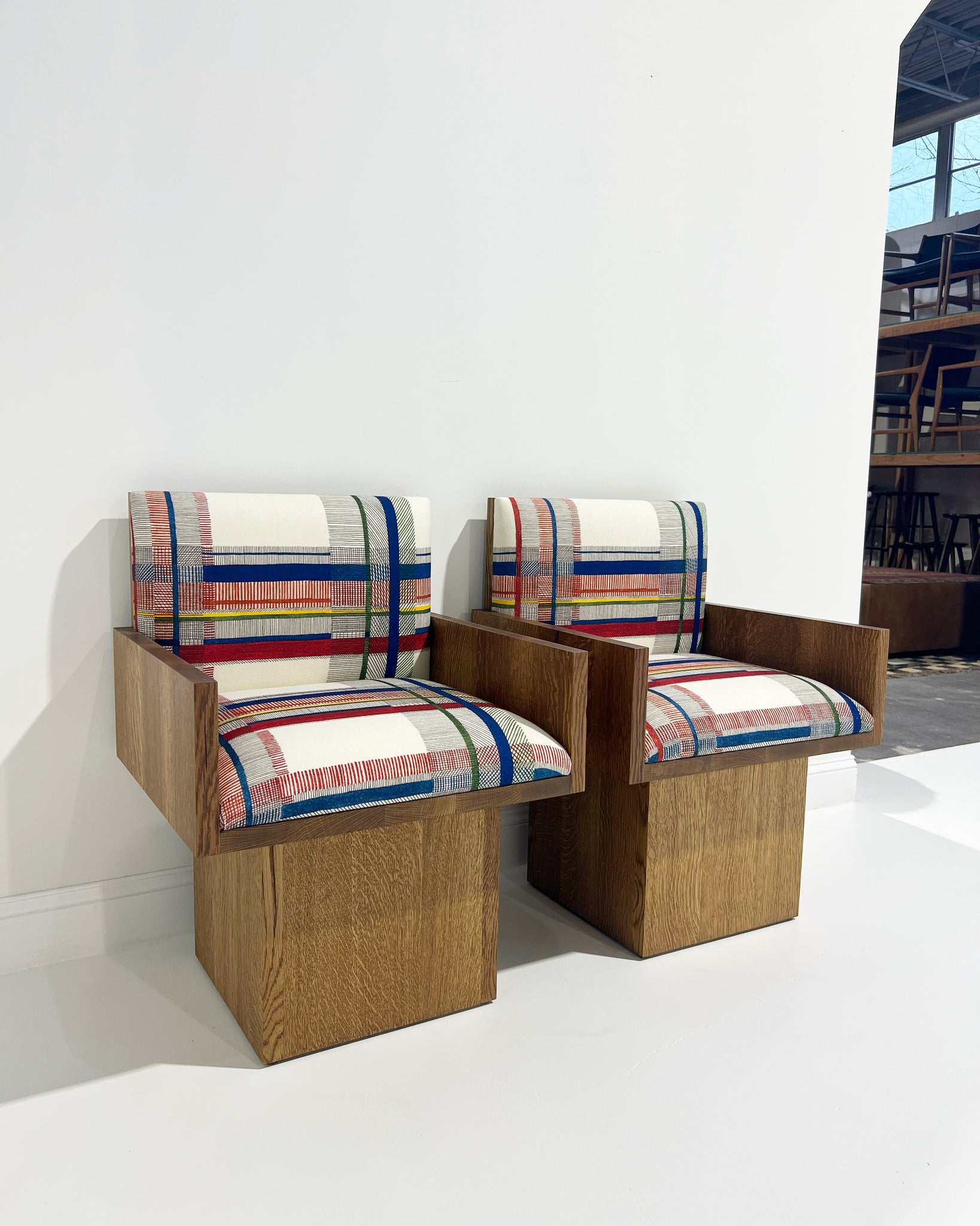 The JMF Chair in Dedar for Hermes 'Nigel's Tartan' Wool, pair