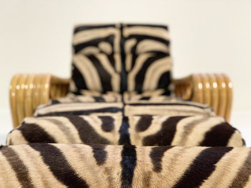 Rattan Lounge Chair and Ottoman in Zebra Hide - FORSYTH