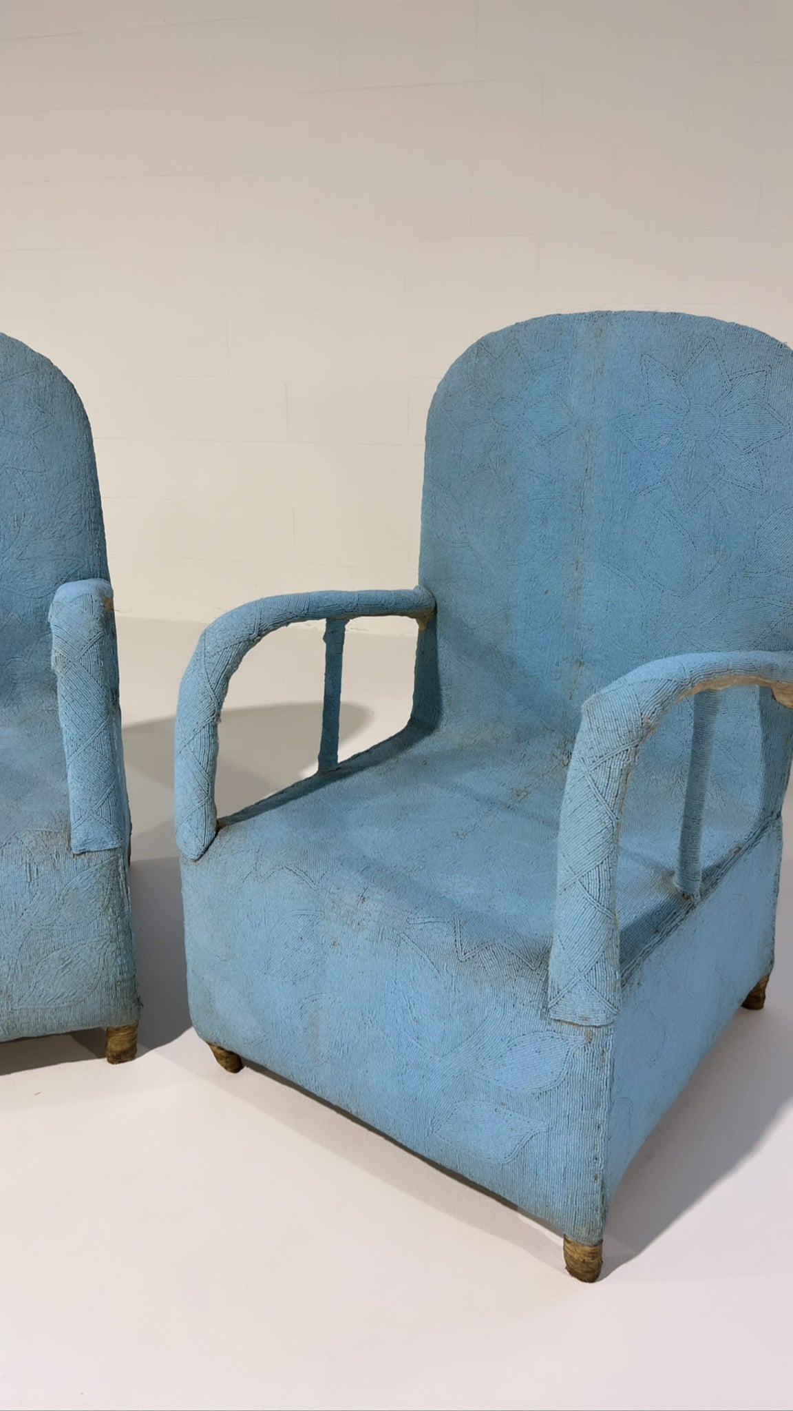 Vintage African Beaded Yoruba Chair - Pale Blue