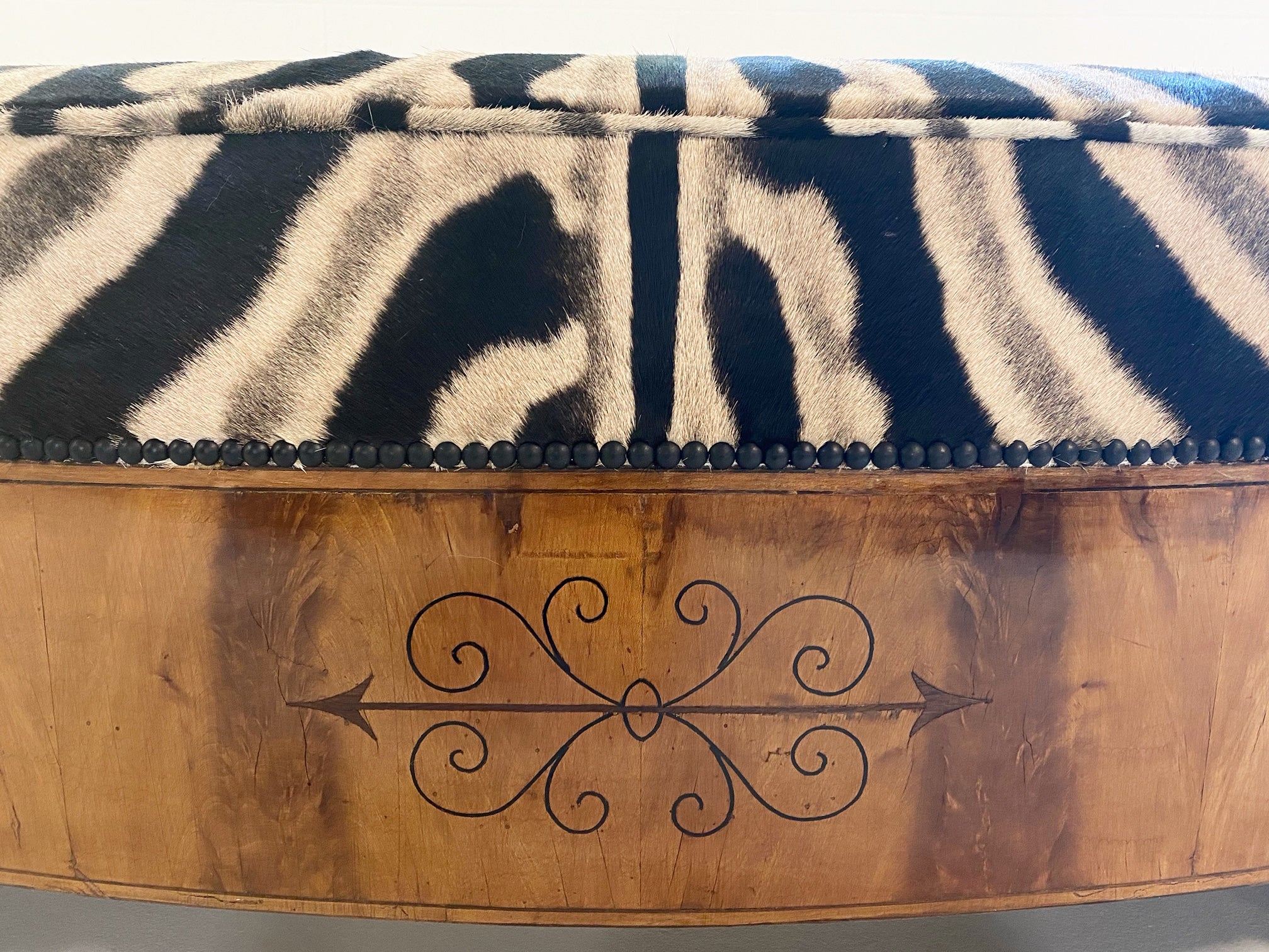 19th Century Fruitwood Banquette in Zebra Hide - FORSYTH