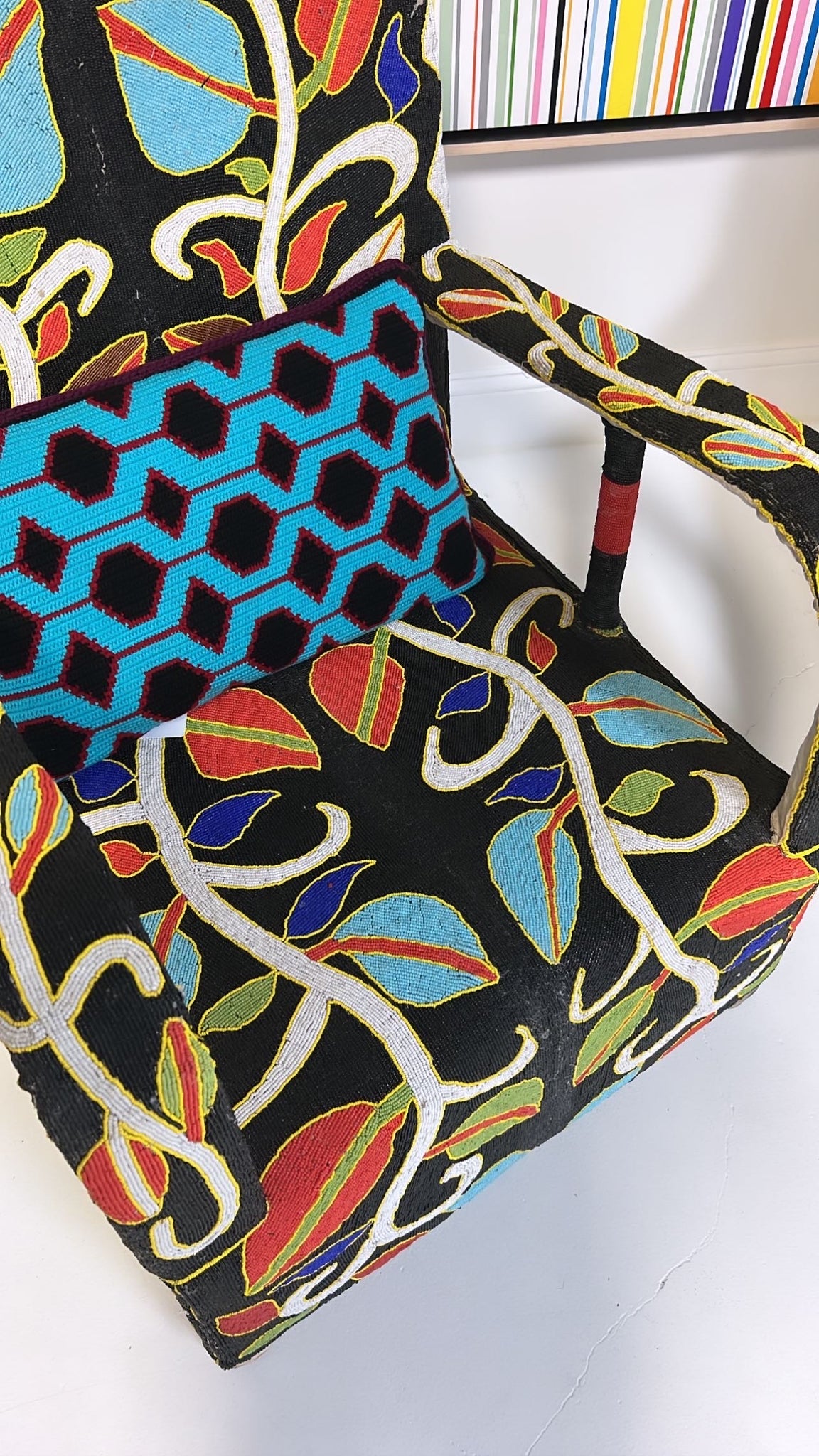Vintage African Beaded Yoruba Chair - Multicolor