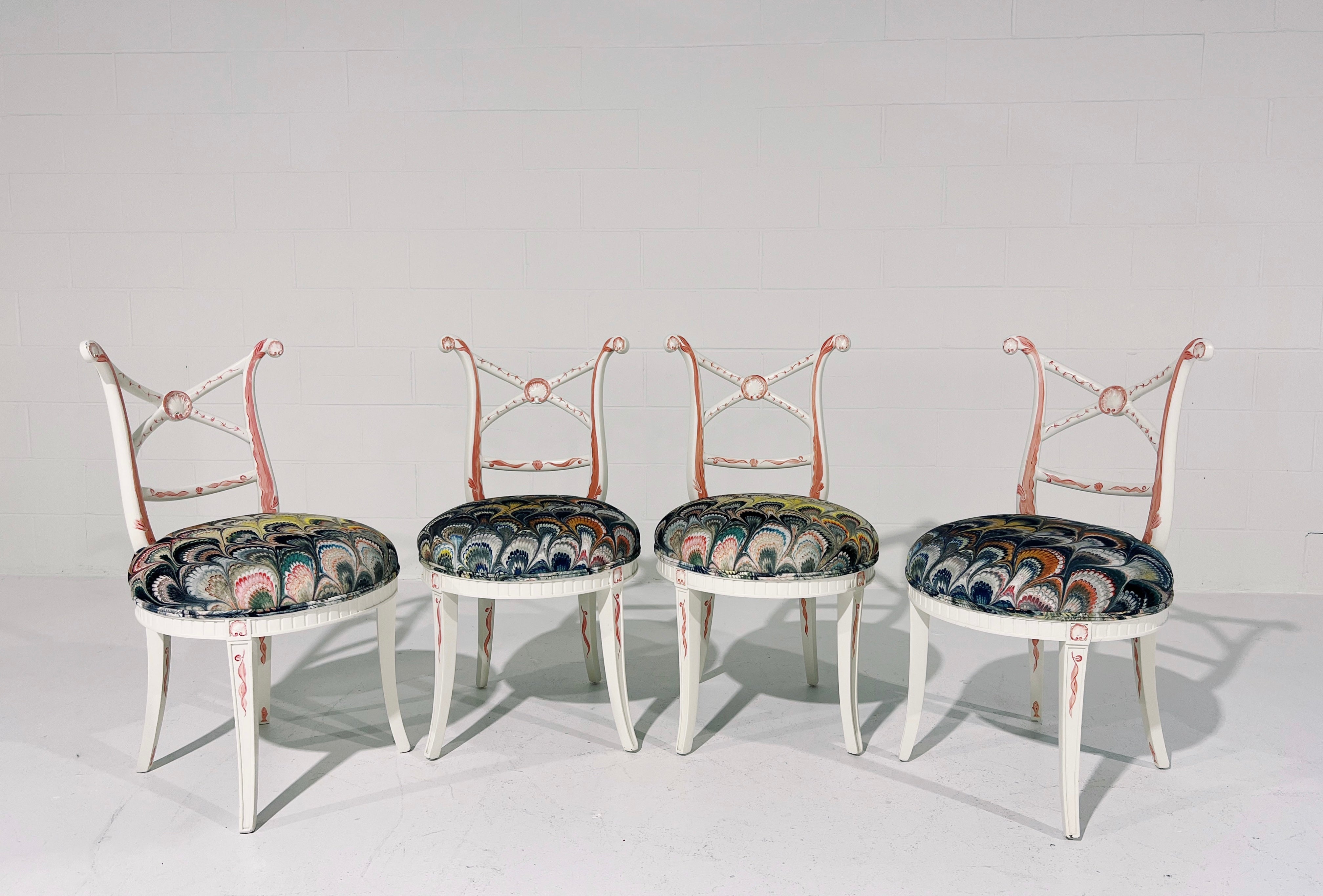 Hand-Painted 'Sea Monsters' Chairs, Set of 4