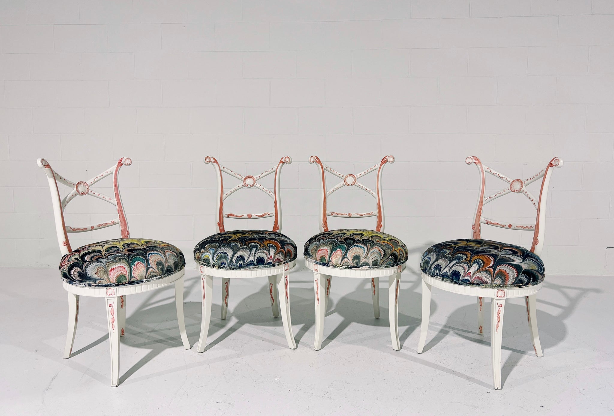 One-of-a-Kind, Hand-Painted 'Sea Monsters' Chairs, Set of 4