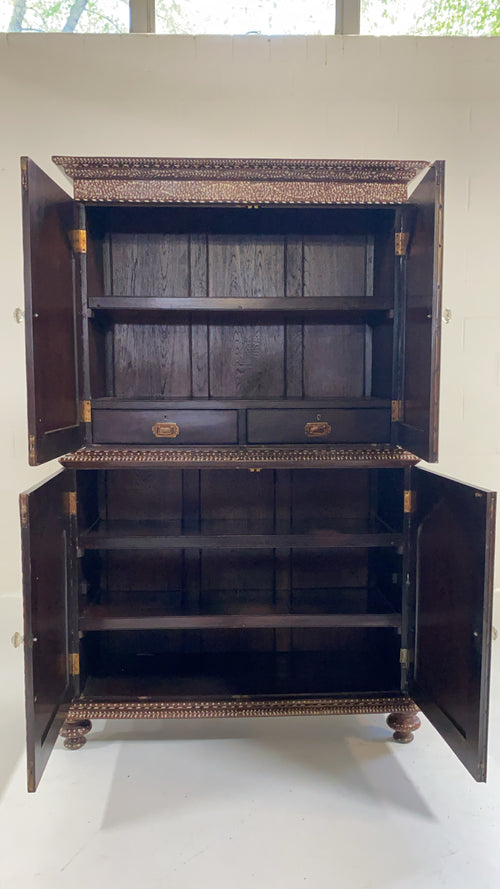 19th Century Anglo-Colonial Two-Part Bone Inlaid Cabinet