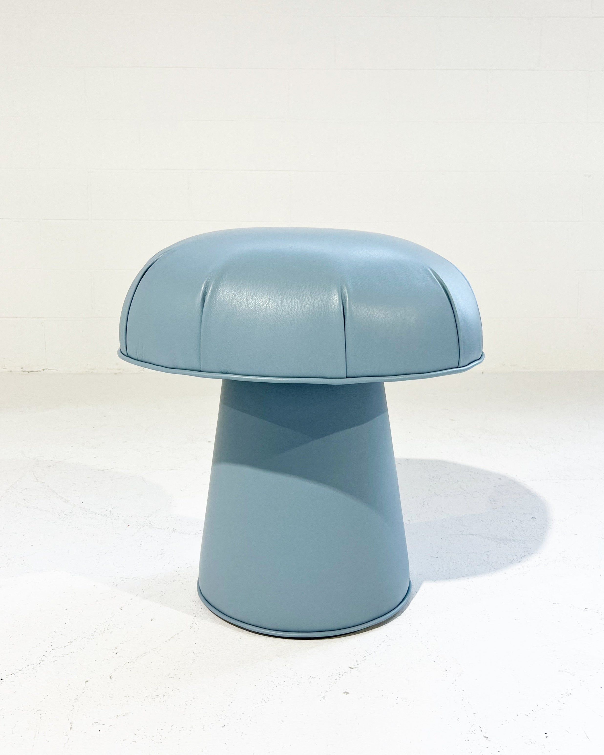 The Forsyth Mushroom Pouf in Sky Blue Leather