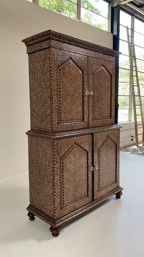 19th Century Anglo-Colonial Two-Part Bone Inlaid Cabinet