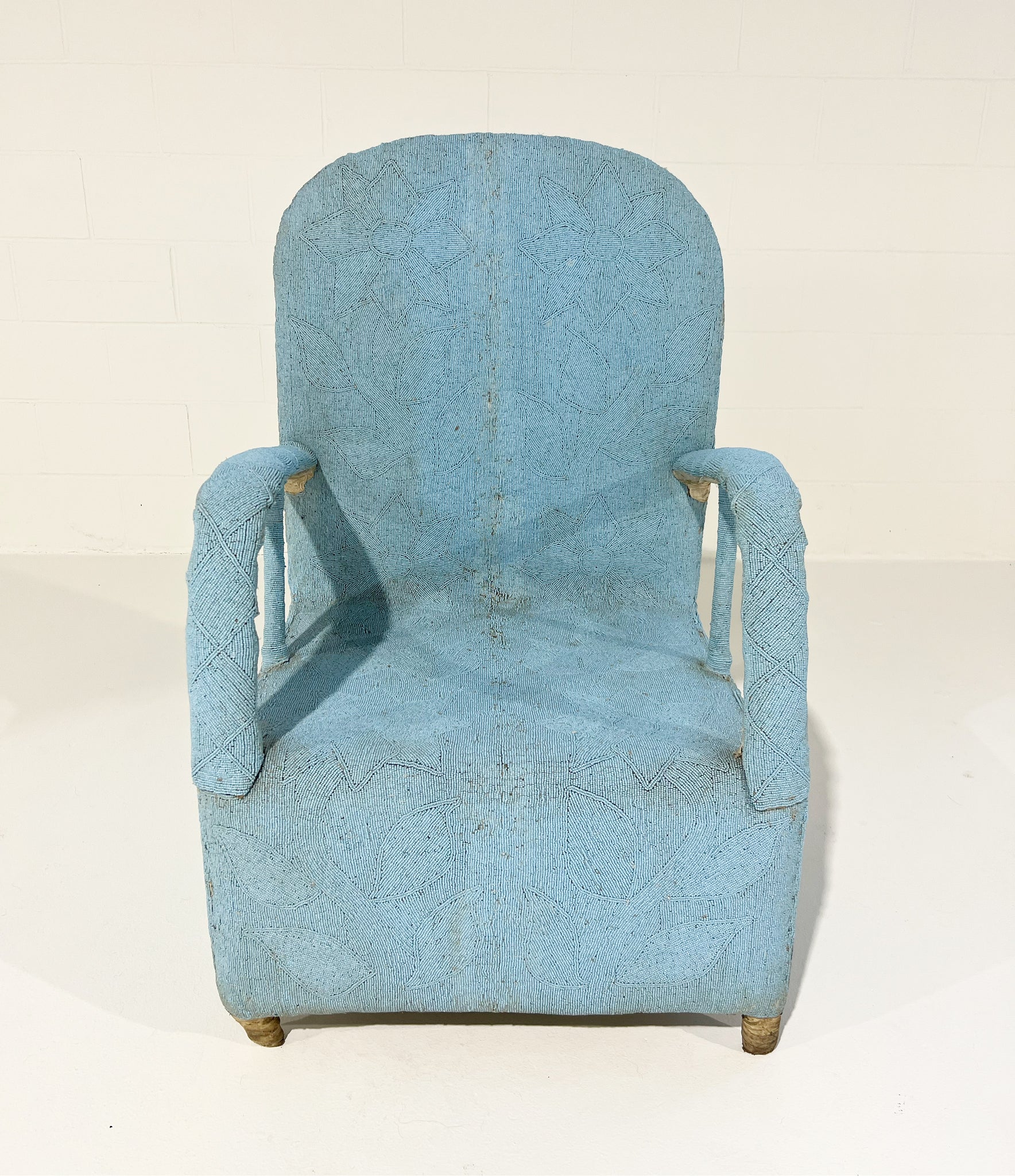 Vintage African Beaded Yoruba Chair - Pale Blue