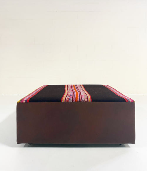 One-of-a-Kind Ottoman with Vintage Peruvian Textile, Black